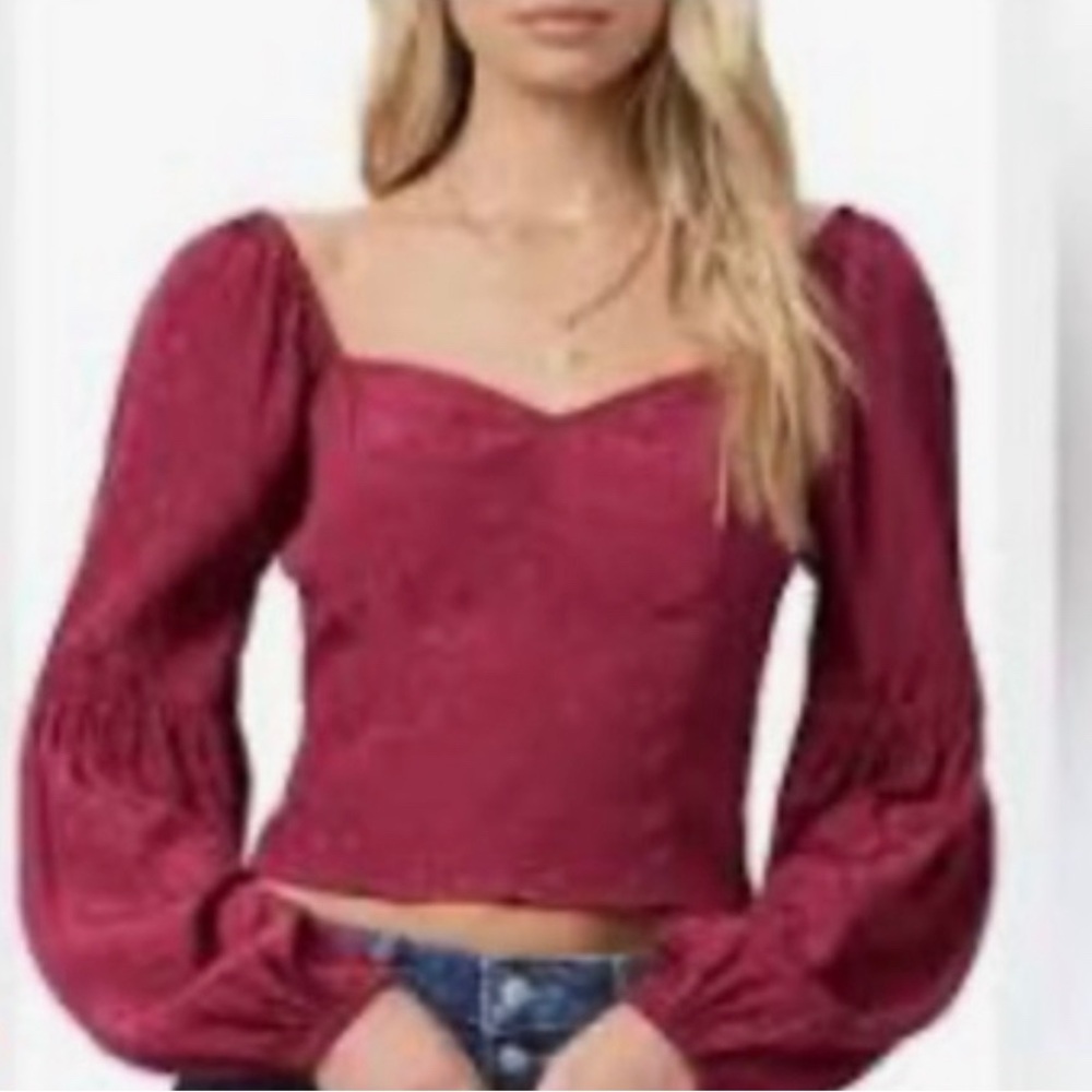 Paige Juliet blouse Sweetheart Neck Long Sleeve Peasant Top in Burgundy size L